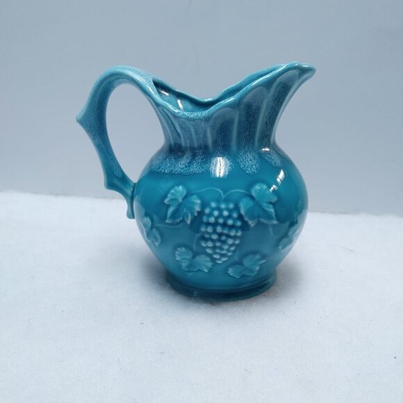 Mini JAPAN Pitcher Vintage, Aqua Blue Japanese Ceramic Water Jug, 1970's - Picture 1 of 4